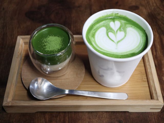 Matcha latte and Matcha pudding in Kyoto, Japan