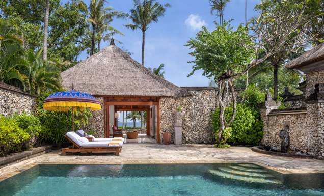 an oceanview villa with a pool at Oberoi Bali