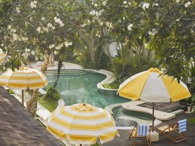 a pool by the garden at Shelter Island in Ubud