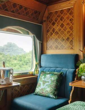 the bar car onboard the Eastern & Oriental Express, A Belmond Train, Southeast Asia