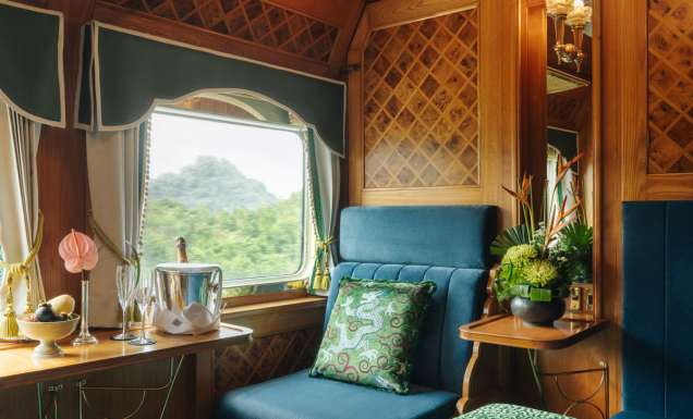 the bar car onboard the Eastern & Oriental Express, A Belmond Train, Southeast Asia
