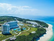 Aerial view of Hilton Okinawa Sesoko Resort, one of the destinations when you visit 3 of the best island-hopping destinations in Okinawa.