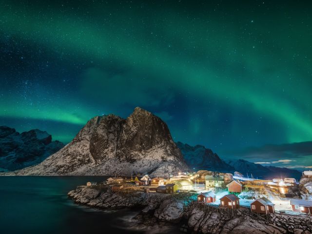 Aurora Borealis above Hamnøy, Lofoten Islands