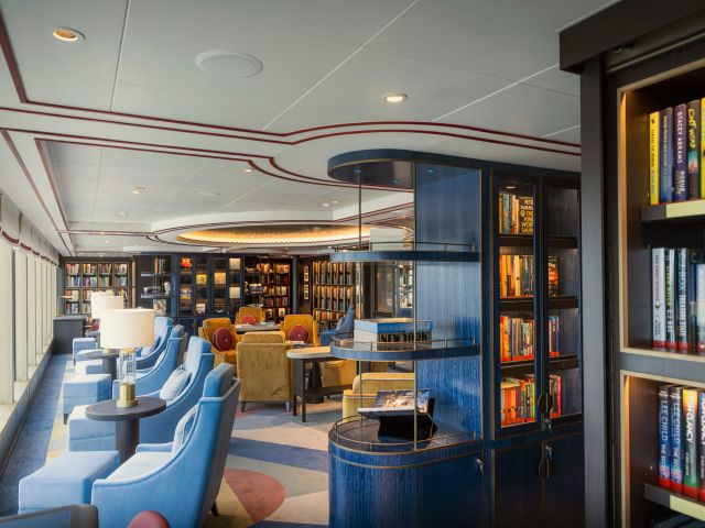 onboard library at Cunard
