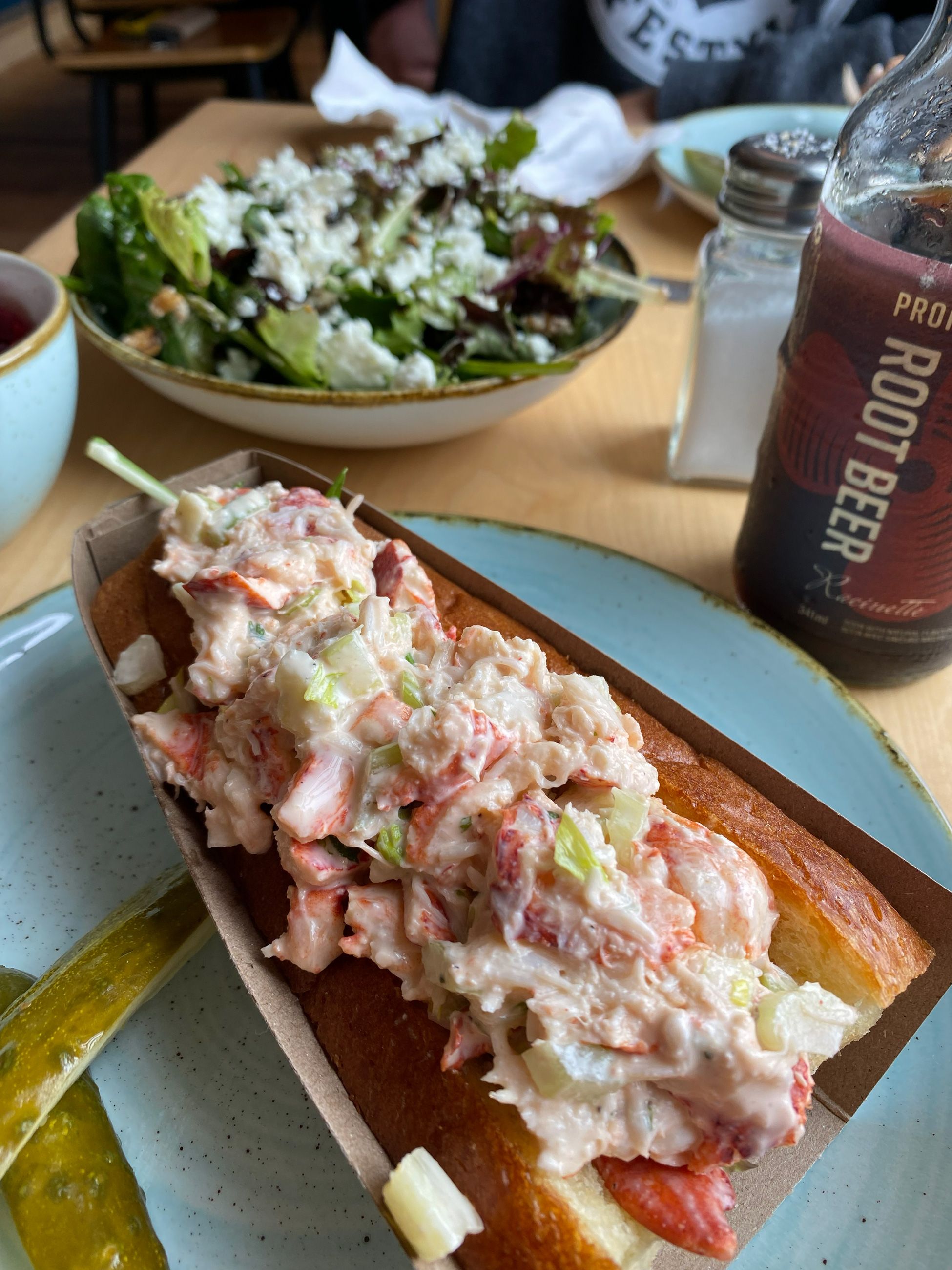 Lobster roll and root beer at Salt Shaker Deli and Inn in Lunenberg Nova Scotia
