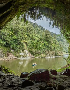 view of Whanganui River from inside a cave