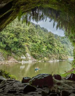 view of Whanganui River from inside a cave