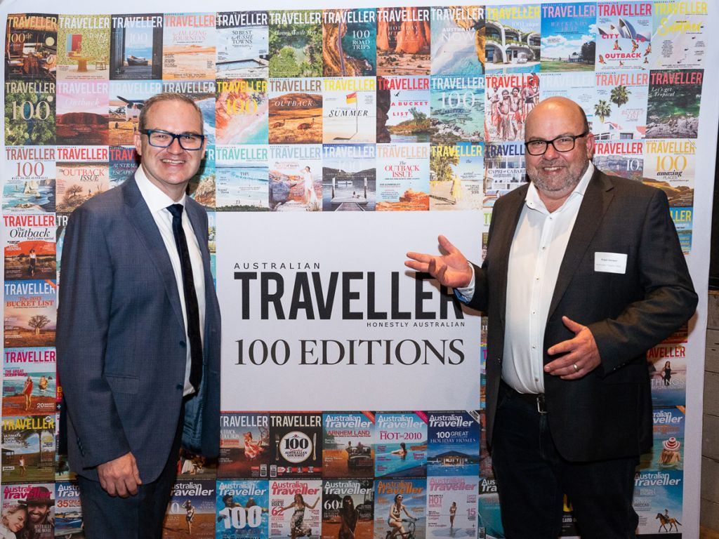 Co-founders Quentin Long and Nigel Herbert celebrate 100 editions of Australian Traveller in 2023.