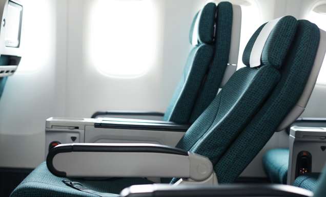 the reclining seat onboard Cathay Pacific's Premium Economy