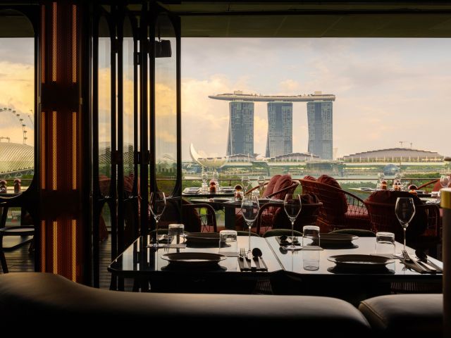 Marina Bay Sands towers as seen from Milli bar, Singapore