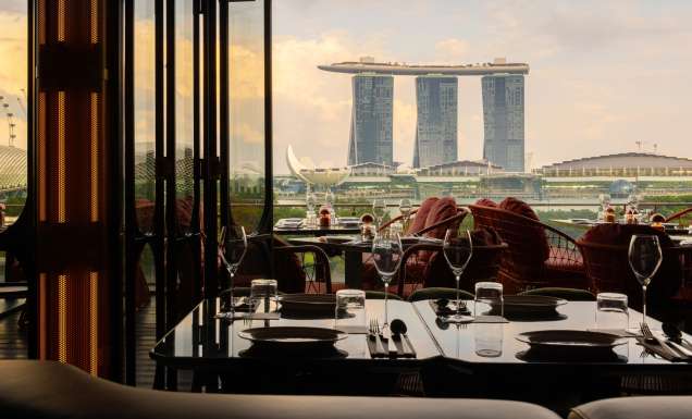 Marina Bay Sands towers as seen from Milli bar, Singapore