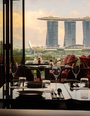 Marina Bay Sands towers as seen from Milli bar, Singapore
