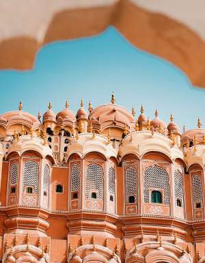 Inside of the Hawa Mahal or The palace of winds at Jaipur India. It is constructed of red and pink sandstone.