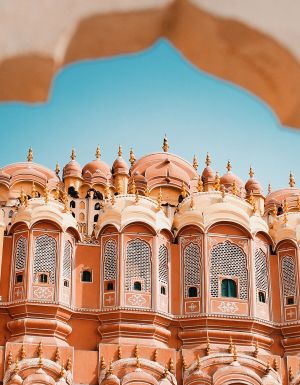 Inside of the Hawa Mahal or The palace of winds at Jaipur India. It is constructed of red and pink sandstone.
