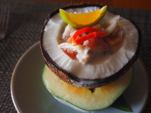 a coconut dish at Jean-Michel Cousteau Resort