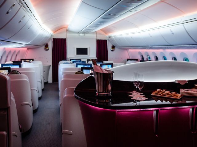 Business Class cabin on plane