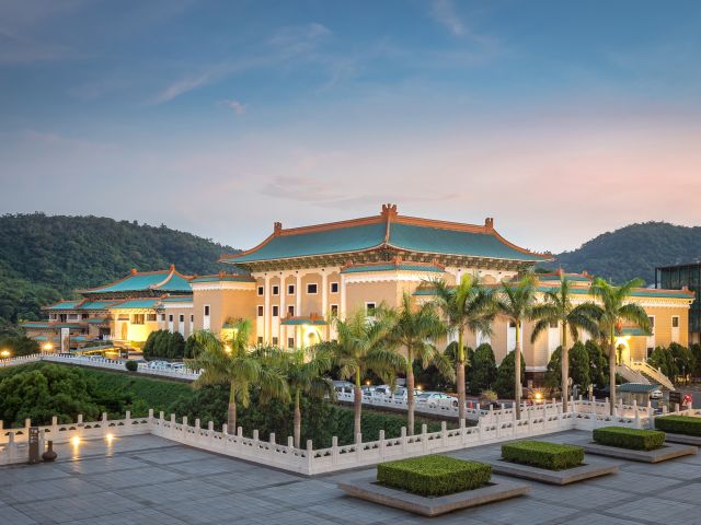 The National Palace Museum at night in Taipei City