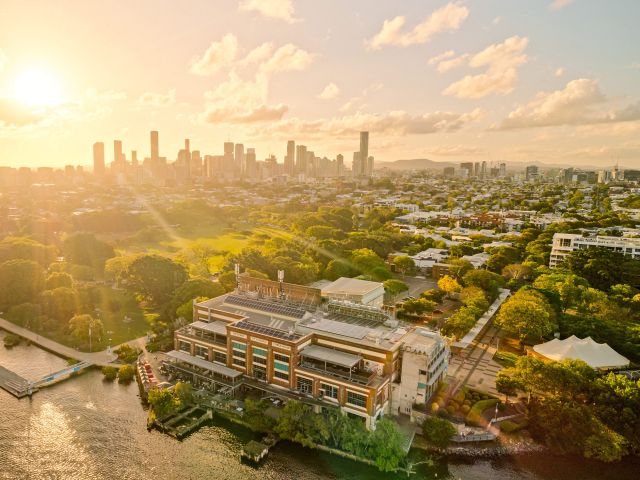 aerial of brisbane powerhouse in new farm brisbane