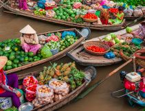 floating market, Mekong River Delta, Vietnam with distant journeys tour