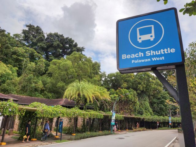 Sentosa beach shuttle sign