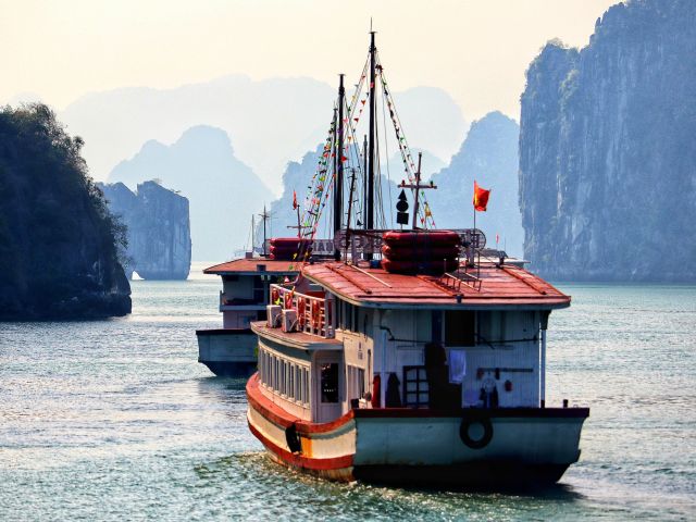 a boat cruising Halong Bay, Vietnam
