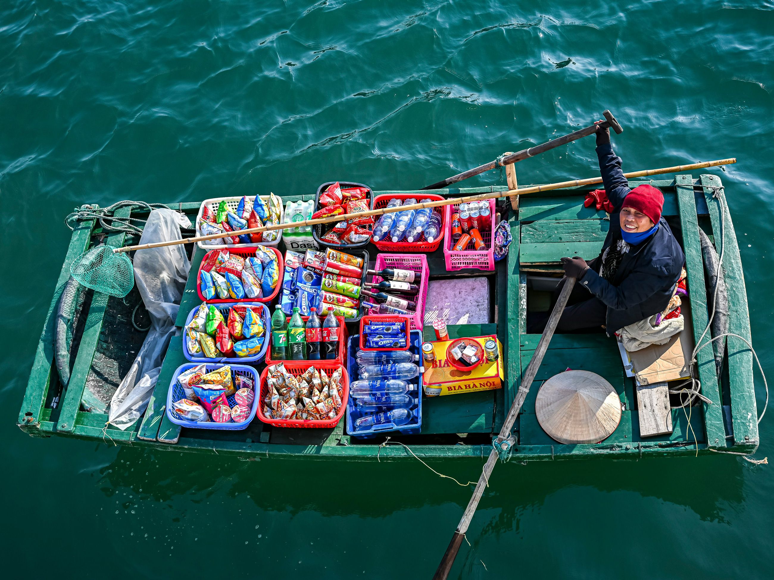 a boat with snacks in Halong Bay, Vietnam