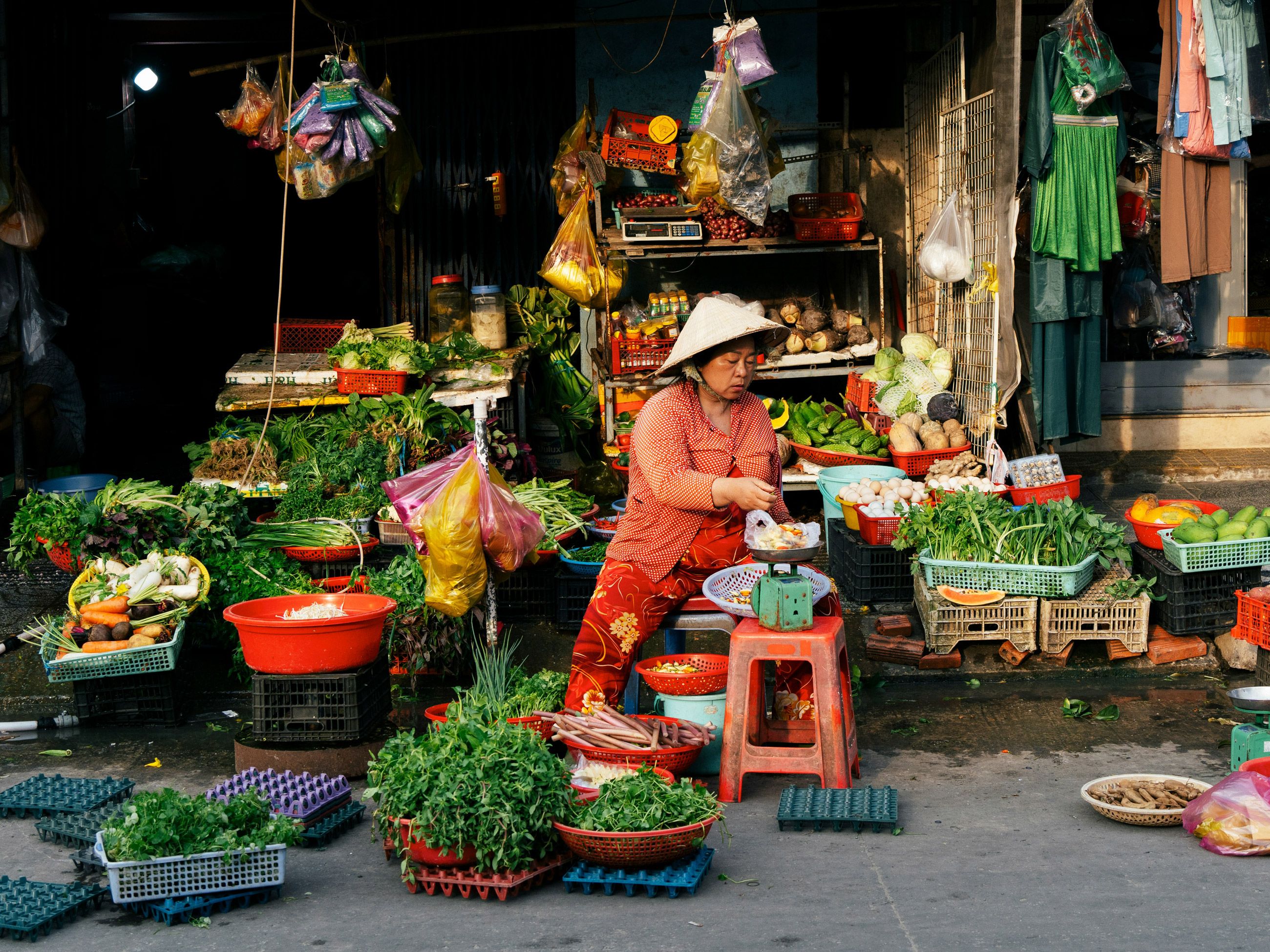 a vegetable stall in Phu Quoc, Vietnam