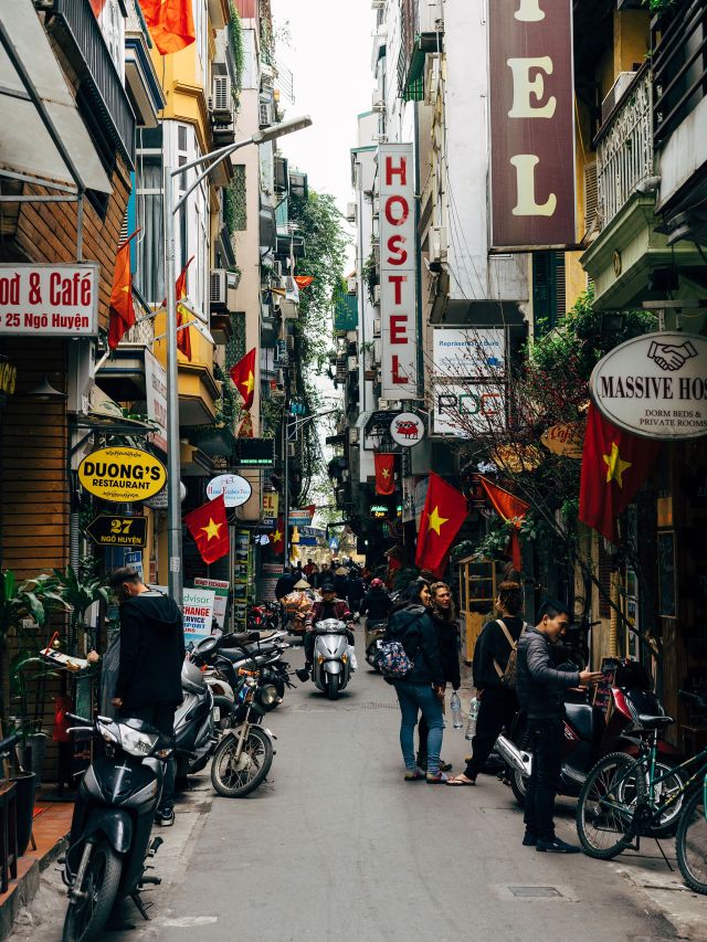 backpacker street in Hanoi, Vietnam