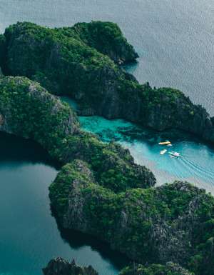aerial of island in palau, part of the qantas sale to south pacific