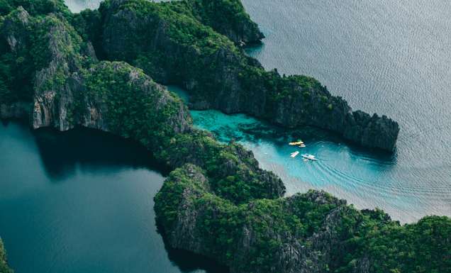 aerial of island in palau, part of the qantas sale to south pacific